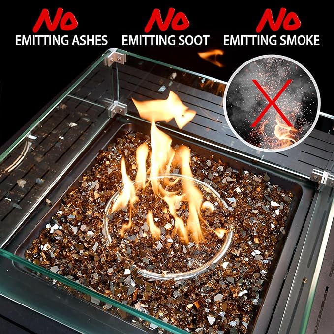 20 Pounds Fire Glass 1/4 Inch High Reflective Tempered Firepit Glass Rocks for Fireplace, Fire Pit Table, Fire Bowl and Landscaping (Amber)