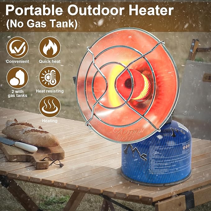 Uniflasy Tent Heater for Camping, 4,300 BTU 2 In 1 Portable Propane and Butane Heater for Camper, Hiking, Fishing, Fast Heating, Gas Saving, Light Weight, Small Outdoor Gas Heater for Winter
