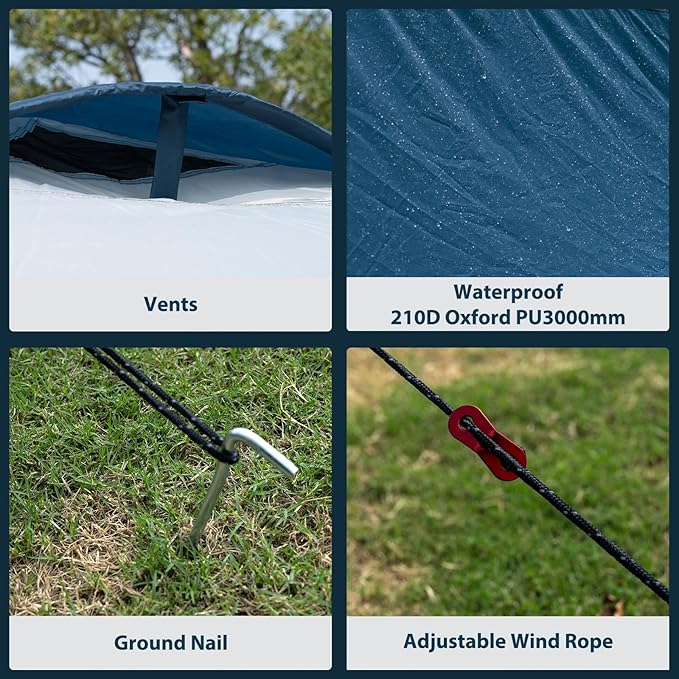 Inflatable Camping Tent for 2-4 Person, Glamping Blow up Tent with Hand Pump, Oxford Waterproof Air Cabin Tent with Mesh Windows & Door