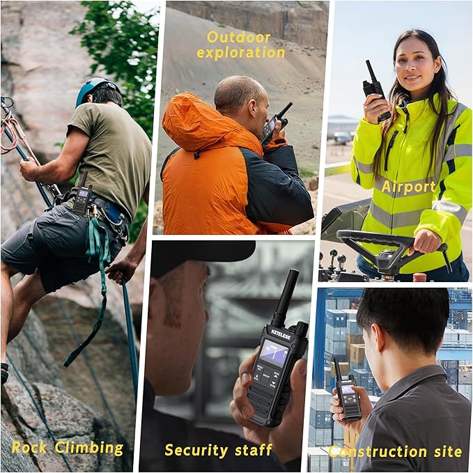 T3G Heavy Duty Walkie Talkies Type-C Rechargeable, IP67 Waterproof 2 Way Radios with Earpiece, Adapter, Dock, PTT Group, NOAA, VOX, 6 Pack Walkie Talkie for Adult Black/Grey