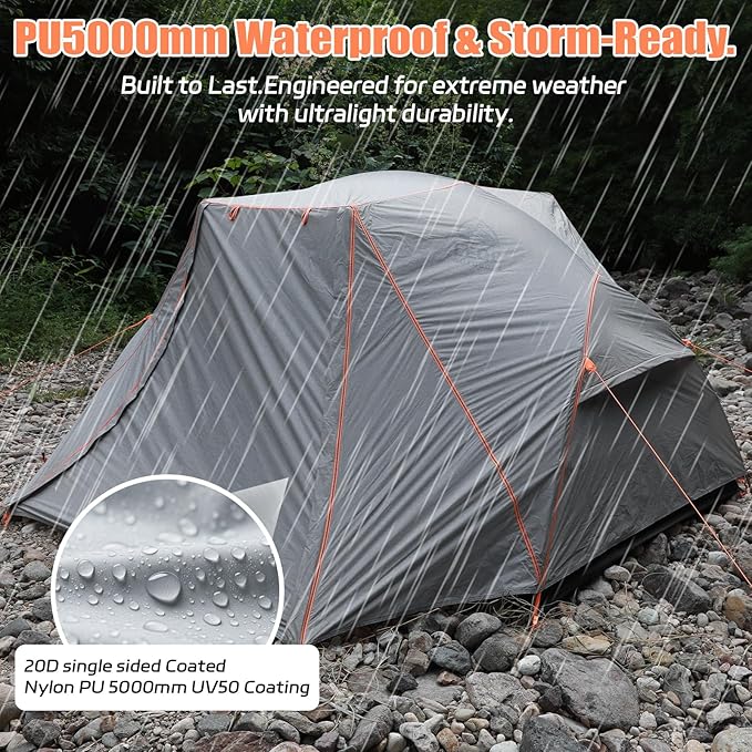 Waterproof Hiking Tent for Backpacking – 2 Person Easy Up Camping Tent, PU5000mm All Season Windproof Tent for Winter, Cold Weather, Outdoor Hiking & Freestanding Shelter for Mountain Camping