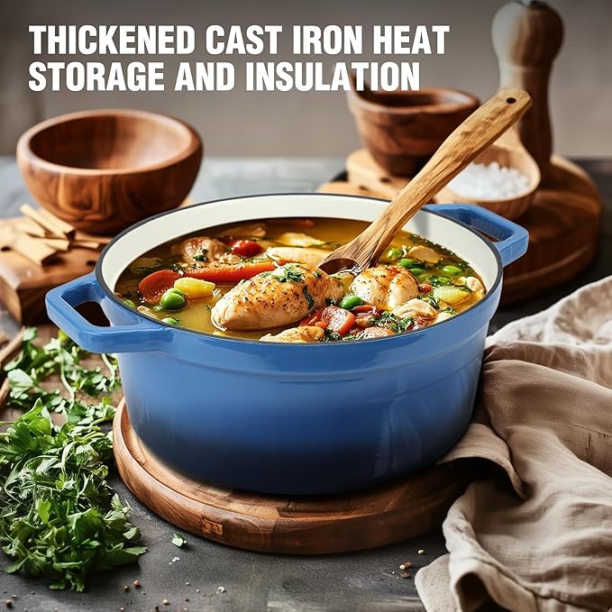 HAUSHOF 5.3QT Enameled Cast Iron Dutch Oven with Lid, Non-Stick Pot for Sourdough Bread Baking, Stewing, Rosting, Blue