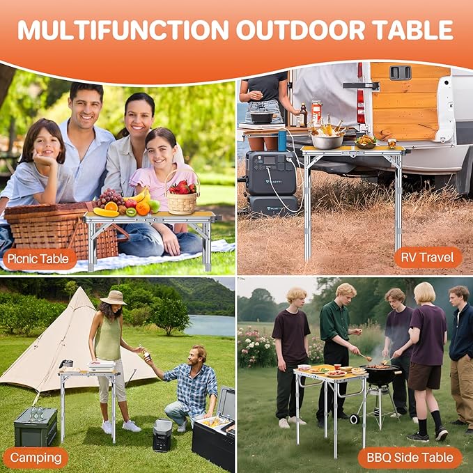 FUNYKICH 2ft Small Folding Camping Table, 3 Height Adjustable Portable Picnic Table, Lightweight Aluminum Outdoor Tables with Carry Handle for Camping, Picnic, BBQ, 58x40cm(L22.8 xW15.7)