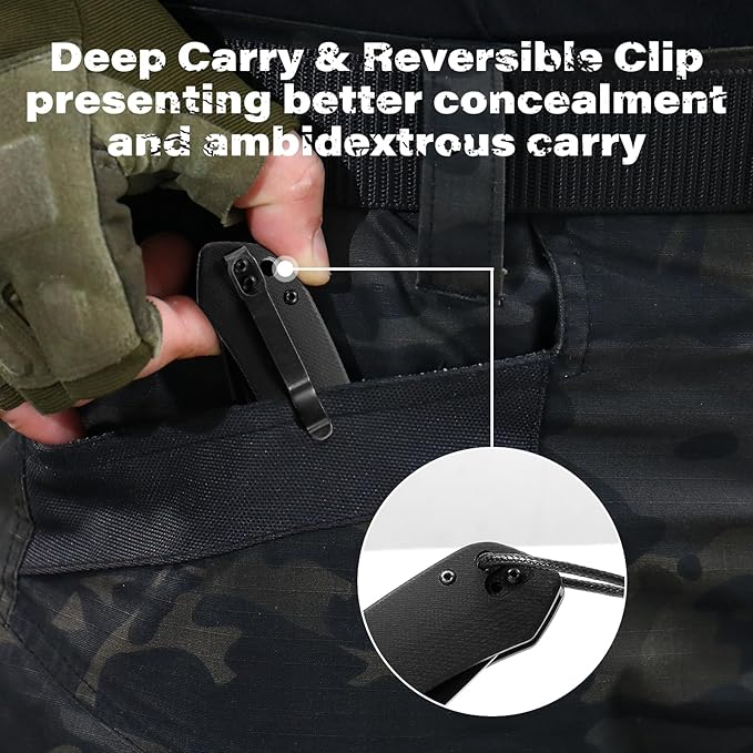 Dispatch Black Pocket Knife with Clip, 3.29" D2 Steel Drop Point Blade and G10 Handle EDC Knife-Front Flipper Pocket Knife for Men Women,Sharp Hiking Hunting Survival Camping Folding Knives.