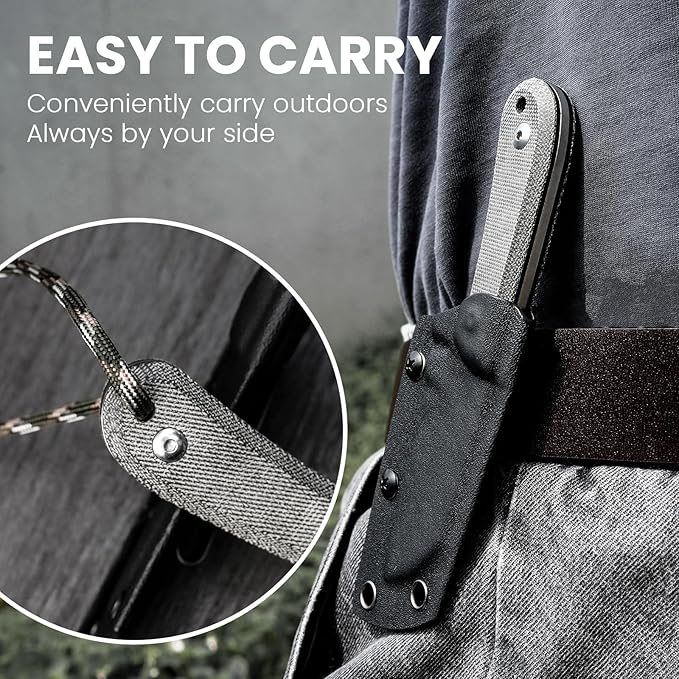 Kizer Deckhand Fixed Blade Hunting Knife with Sheath, D2 Blade Camping Knife G10+Micarta Handle Lightweight EDC Fixed Blade for Men Women Outdoor, for Hunting Survival 1062A1