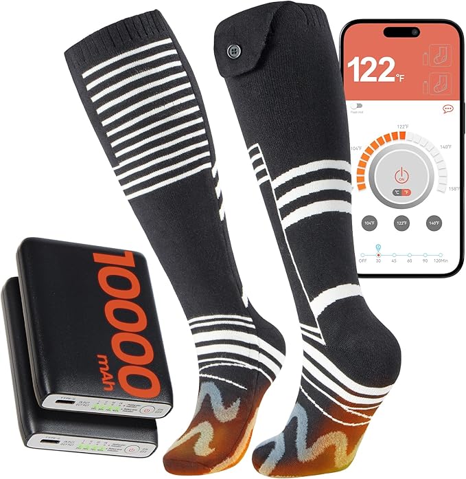 Heated Socks, 14-Hour Runtime & 10000mAh Rechargeable Heated Socks for Men, Electric Socks for Women, Heated Ski Socks for Winter, Hunting, Skiing, Snowboarding, Fishing, Work