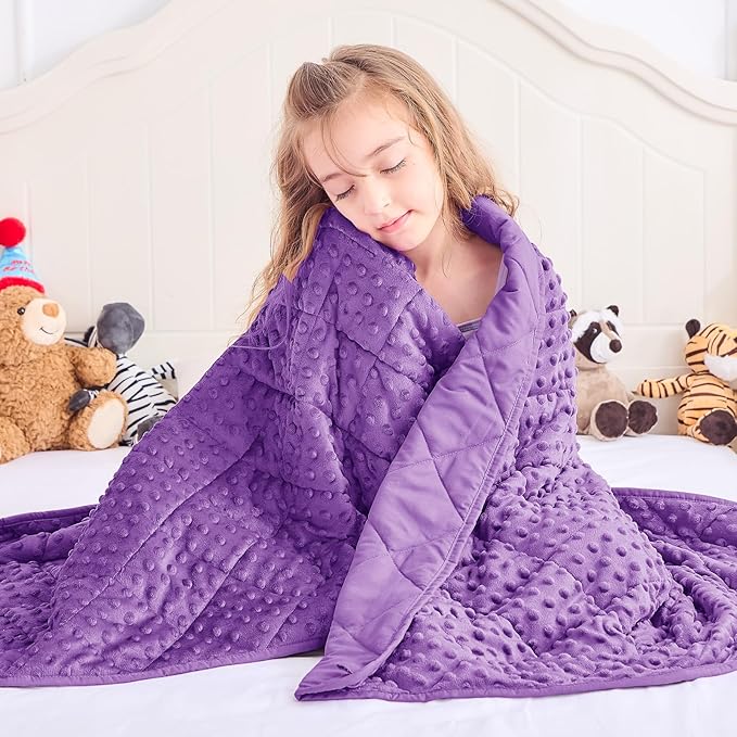 Weighted Blanket Kids (7lbs, 40"x60" Throw Size) - Breathable Minky Heavy Blanket for 60-90lbs with Premium Glass Beads - Soft Thick Blankets for All-Season Sleeping Comforter - Purple