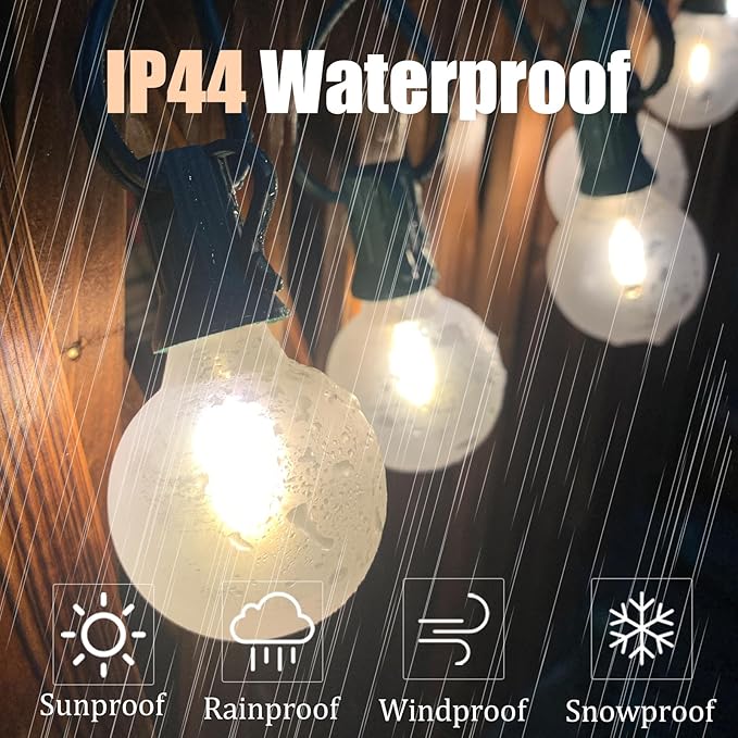 Abeja 25Ft Frosted White String Lights, G40 Globe Patio String Lights with 27 Frosted White Bulbs, Vintage Backyard Patio Lights for Backyard Porch Balcony Party Wedding Umbrella- Green Wire