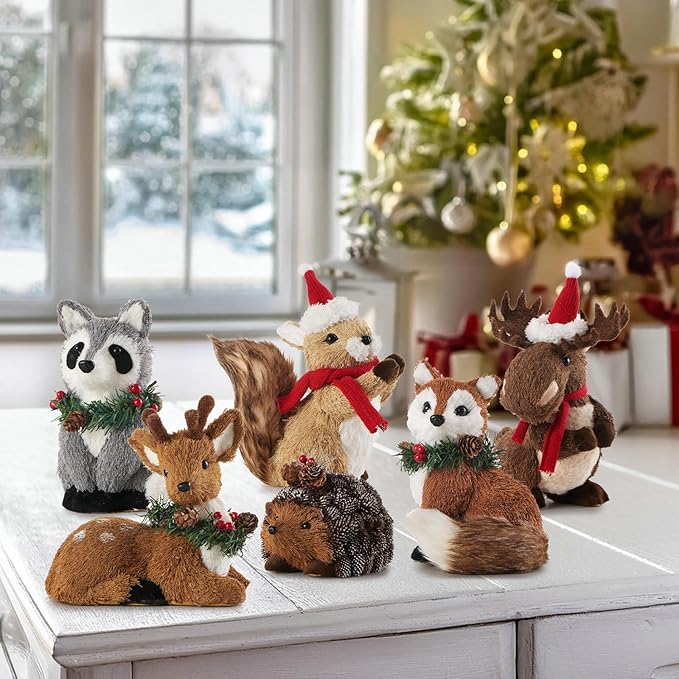 naturevibe 5.3 Inches Hedgehog Figurine for Rustic Christmas Decorations, Woodland Animals with Holiday Accent as Christmas Table Decor or Farmhouse Decor