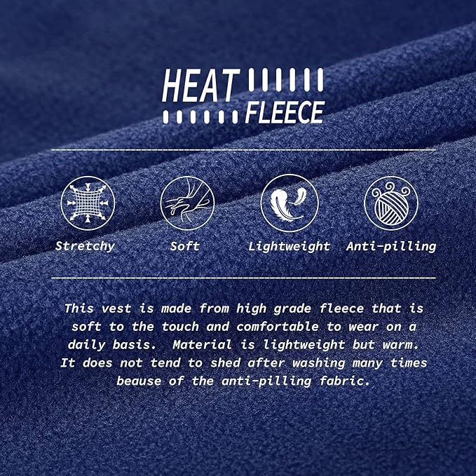 33,000ft Men's Fleece Vest, Lightweight Warm Zip Up Polar Vests Outerwear with Zipper Pockets, Sleeveless Jacket for Winter