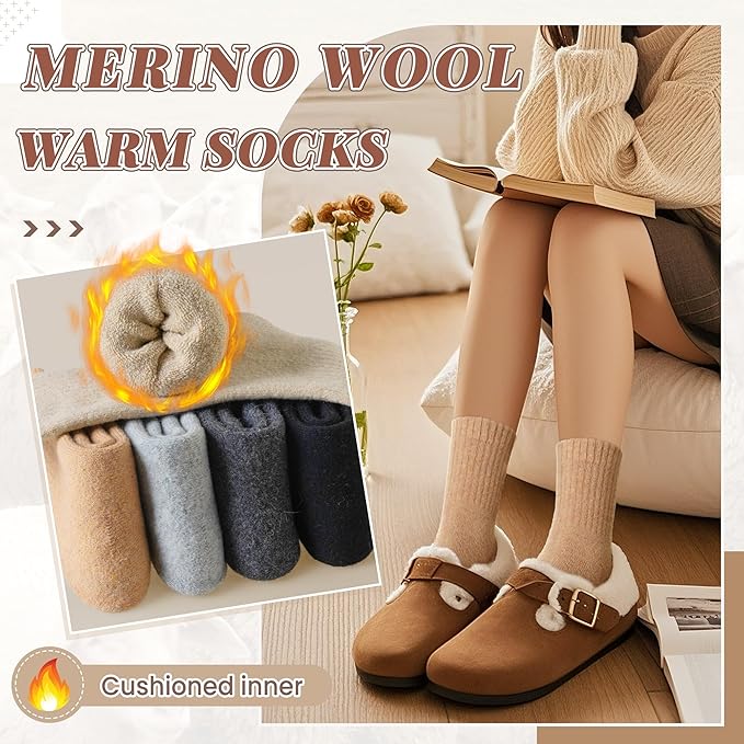 Merino Wool Socks For Women Hiking Winter Boot Thermal Warm Thick Cozy Work Crew Socks 5 Pairs