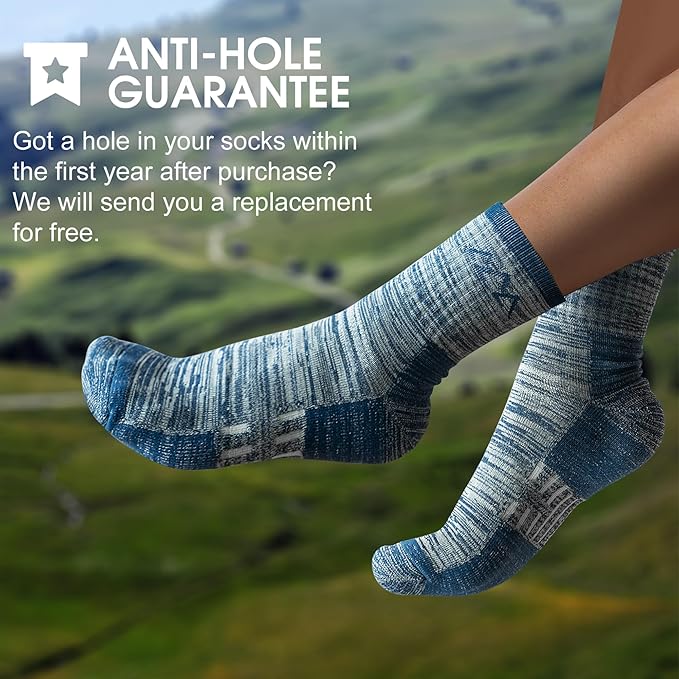 innotree 3 Pack Men's Merino Wool Hiking Socks, Micro Crew Cushioned Hiking Walking Thermal Moisture Wicking Trekking Socks