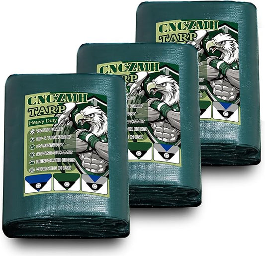 Heavy Duty Tarp Waterproof, 10 Mil Thick 5x5 Feet Finished Size Tarps Outdoor, Multipurpose Tarpaulin, Small Tarp for Emergency Rain Shelter Camping (Green, 5x5ft 3 Pack)
