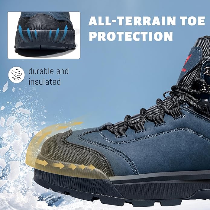Wondamo Men's Waterproof Snow Boots Insulated Toe Cap Cold Weather Shoes Non-slip Lightweight Winter Boots