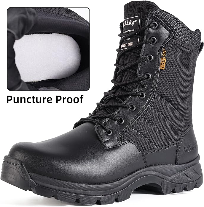 Men's Military Tactical Work Boots with Side Zipper, Puncture Resistant, Desert Combat, Army Jungle, 8 Inch Lightweight Hiking Boots