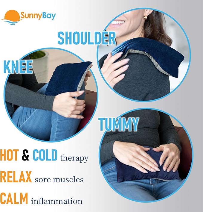 SunnyBay Odorless Small Microwave Heating Pad, Microwavable Versatile Neck and Shoulder Wrap for Back Pain and More, Moist Heat Plush-Cotton Pad with Hydra-Beads, 6x11 in, Blue-Grey
