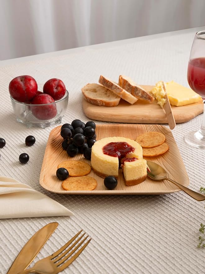 Luxe Designs Palm Leaf Plate - Eco-Friendly Disposable Dinnerware - Heavy-Duty Compostable & Biodegradable - Microwave & Oven Safe - 8" Set of 50