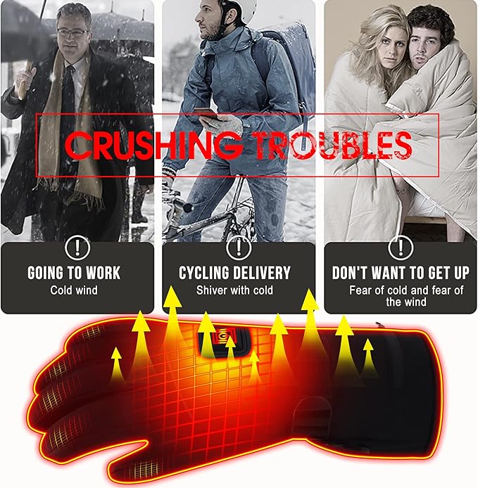 Spring Electric Rechargeable Battery Heated Gloves - Waterproof Touchscreen for Outdoor Sports, Hiking, Skiing, Running, Work