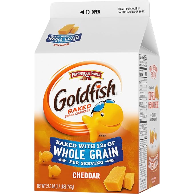 Goldfish Cheddar Cheese Crackers, Baked with Whole Grain, 27.3 oz Carton (Pack of 6)