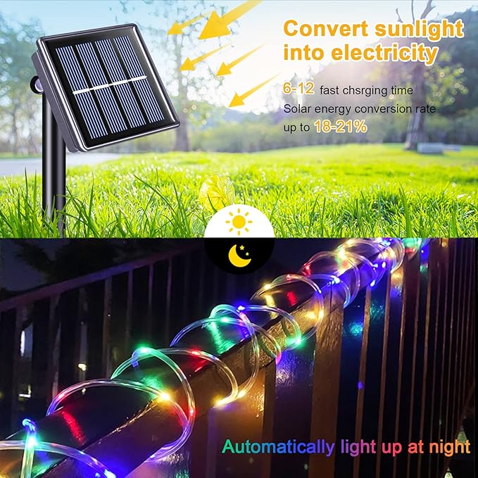 JMEXSUSS 200 LED Trampoline Accessories Solar Rope Light, 66ft IP 65 Waterproof Solar Christmas Lights Outdoor, 8 Modes Trampoline Lights for Camping Ladder Slide Pathway Tent(Multicolor)