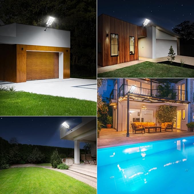 Solar Lights Outdoor Waterproof, 6500K Dusk to Dawn Solar Street Lights Outdoor Motion Sensor with Remote Control, LED Security Light for Outside Garden Yard Parking Lot, Oudoor Flood Lights, 2 Pack