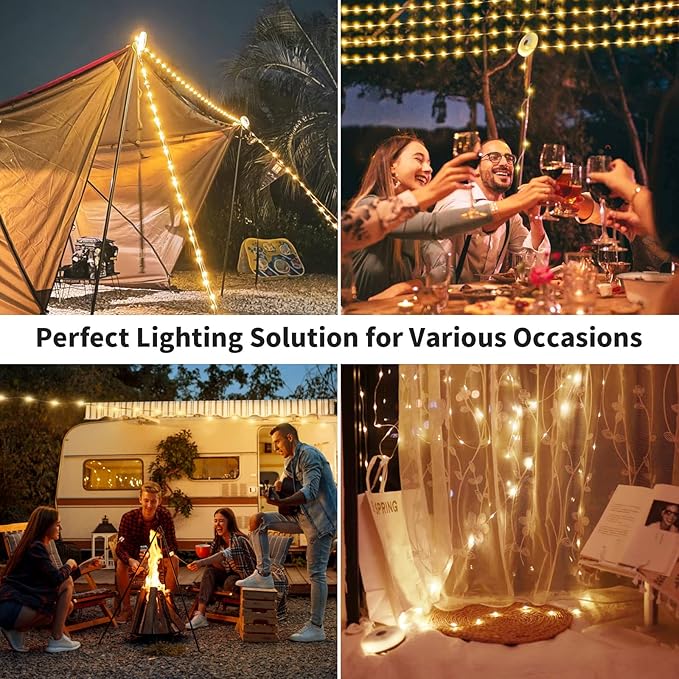 Camping String Lights,HAMLITE 65.6Ft Camping Lights with 5 Lighting Modes, Quick 30s Recovery, Waterproof USB Charging Light, Rechargeable Outdoor String Lights for Camping Hiking Yard Christmas decor
