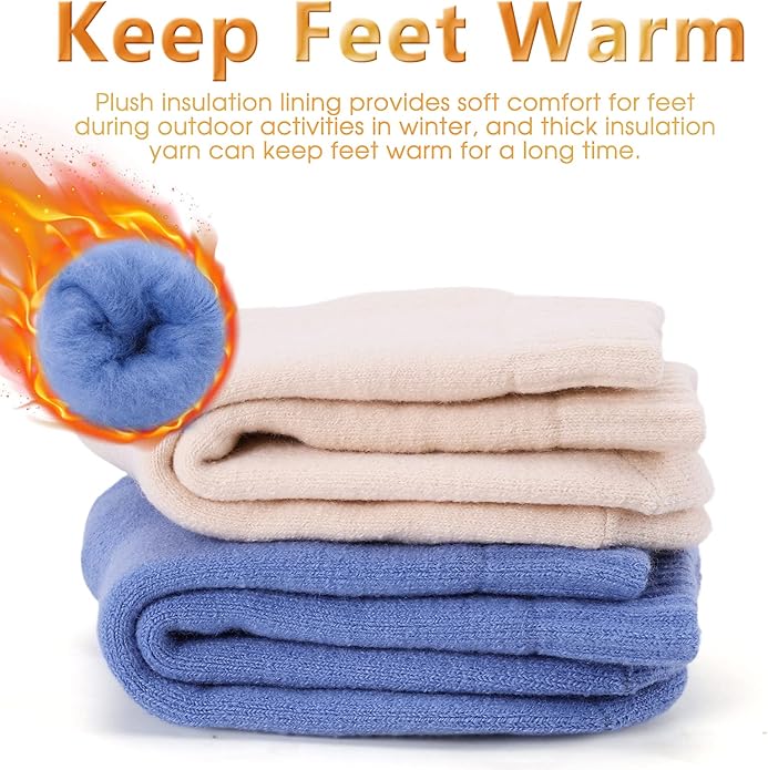 HUGSWEET Thermal Winter Socks for Women Extra Thick Insulated Heated Slipper Socks for Cold Weather 4 Pairs (Multicolor)