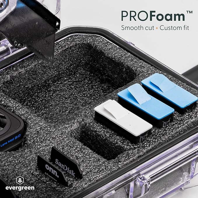 Evergreen ToughBox Tech Organizer – For Camera, Cables, Hard Drives, Compatible with GoPro etc. (Small, PROFoam, Clear)