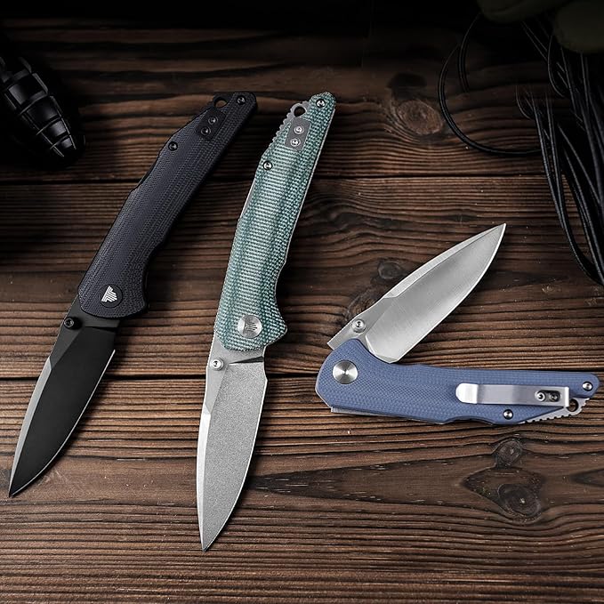 Pocket Knife for Men,EDC Folding Knife with Reversible Clip,3.3in 14C28N Blade, Thumb Studs & Lockback Outdoor Knives, Camping Tool,Arae-03G(Satin)