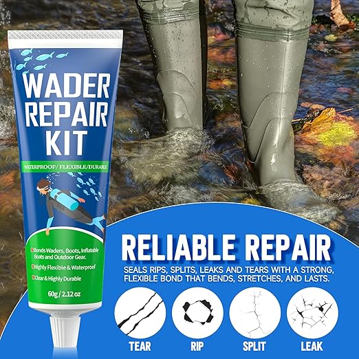 Wader Repair Glue 2.1 oz – Flexible, Waterproof Wader Patch Kit for Fixing Rips, Tears & Holes in Boots, Waders, Wetsuits, PVC Inflatables & Outdoor Gear