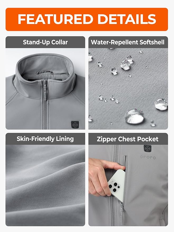 ORORO Men's Heated Softshell Vest with Battery, Soft Shell Heated Golf Vest for Men (Charger Not Included)