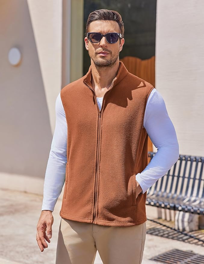 COOFANDY Mens Polar Fleece Vest Lightweight Sleeveless Jacket Warm Zip up Outerwear Vests with Zipper Pockets for Hiking