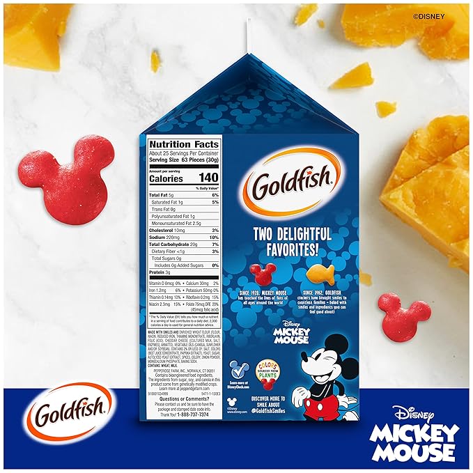 Goldfish Disney Mickey Mouse Cheddar Crackers, Snack Crackers, 27.3 oz carton
