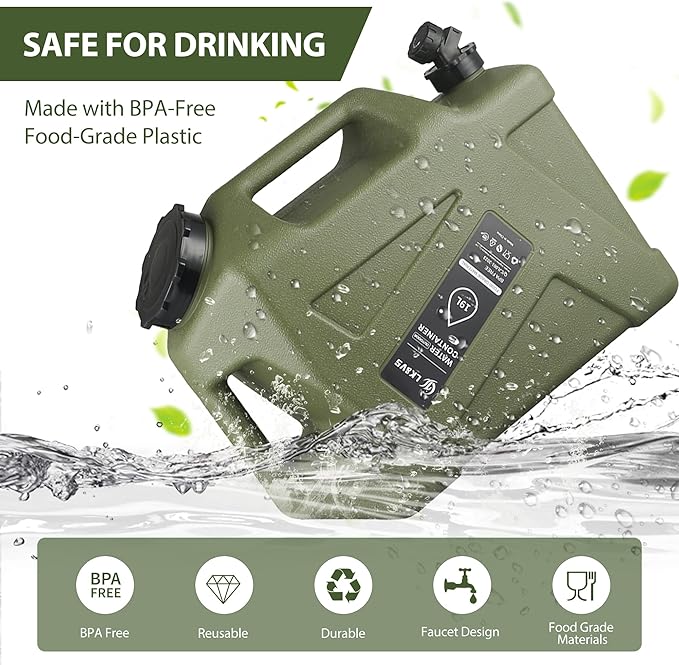 5 Gallon Water Jug with Spigot โ BPA-Free Camping Water Container, Leak-Proof Water Storage Tank, Portable Overlanding Gear for Outdoors, Hiking, Emergency, BBQ & Home Use