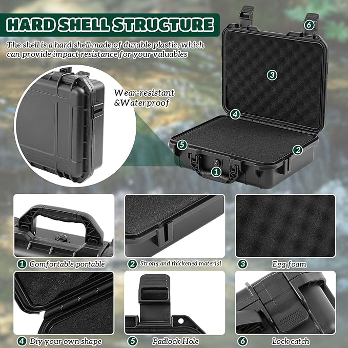18.3 x 13.4 x 7.2 Inch Waterproof Hard Case with DIY Customizable Foam Insert Portable Protective Case with Knife for Camera Drones Equipments Tools Test Instruments (Black)