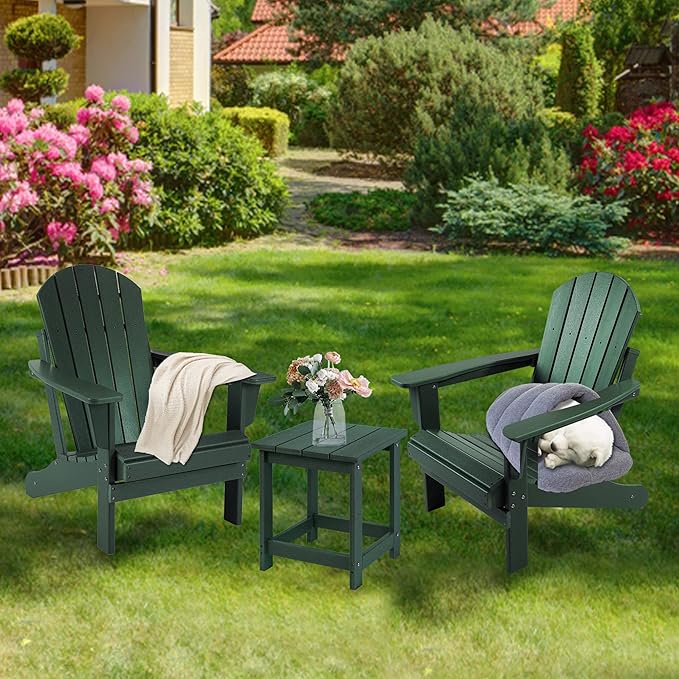 LZRS Adirondack Square Outdoor Side Table for Patio, Pool Composite Patio Table,HDPE End Tables for Backyard,Pool, Indoor Companion, Easy Maintenance & Weather Resistant(Dark Green)