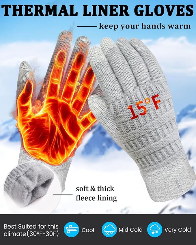 REACH STAR 2 Pairs Winter Gloves for Women - Upgraded Touch Screen Warm Knit Gloves Cold Weather, Soft Fleece Lining Elastic