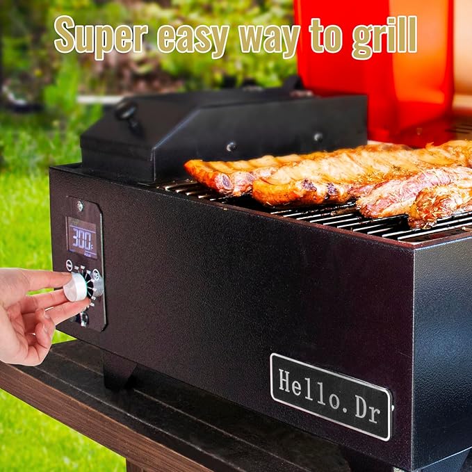 Portable Pellet Grill, Pellet Smoker with Digital Control, LED Screen, Meat Probe,for Outdoor Camping & Backpacking - Lightweight, Stainless Steel - Perfect for Hiking, RV, Red