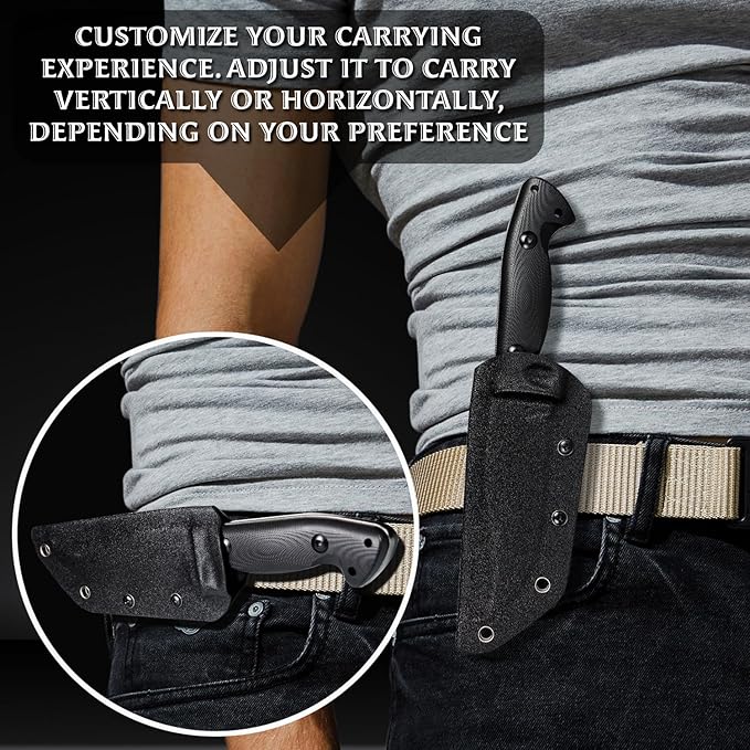OERLA TAC OLK-033RD Outdoor Knife Fixed Blade Camping Hunting Survival Field Knife 420HC Full Tang Steel with Kydex Sheath and EDC Tactical Belt Clip