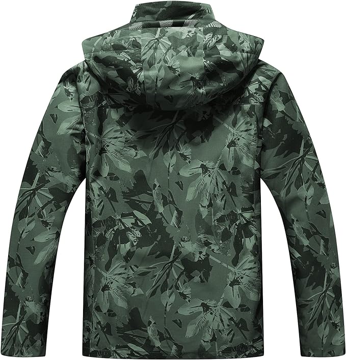 OTU Men's Lightweight Waterproof Hooded Rain Jacket Outdoor Raincoat Shell Jacket for Hiking Travel