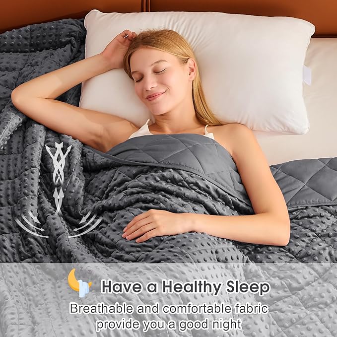 Weighted Blanket for Adults (20lbs, 48"x72" Twin Size) - Cooling Heavy Blanket for 130-220lbs with Premium Glass Beads - Soft Thick Big Blankets for All-Season Sleeping Comfort Breathable- Grey