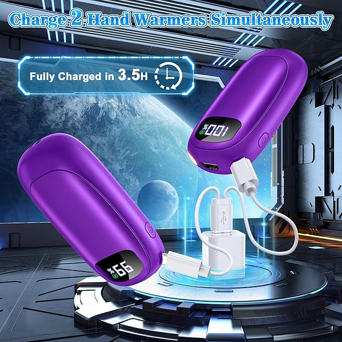 Hand Warmers Rechargeable 2 Pack - Electric Dual-Sided Heating Hand Warmers Max 131℉, 20Hrs Battery Operated Pocket Heater for Raynauds, Golf, Camping, Hunting Essentials, Gifts for Men Women