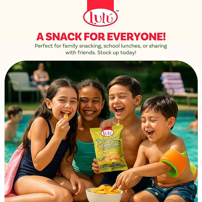 LULU Plantain Chips - Lightly Salted, 30 Individual Bags (2.5 Oz Each) - Crunchy, Delicious, Kosher, Gluten-Free Healthy Snacks - No Preservatives or Artificial Colors, Sustainably Sourced Plantains