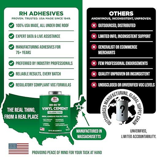 HH-66 Toluene Free Vinyl Cement, 32 oz. can - Vinyl Adhesive, Cement Glue, Repair Glue, Inflatables, Pool Liner, Tarps, Tents, Awnings, Mats, Covers, Waterproof, High Strength, RH Adhesives