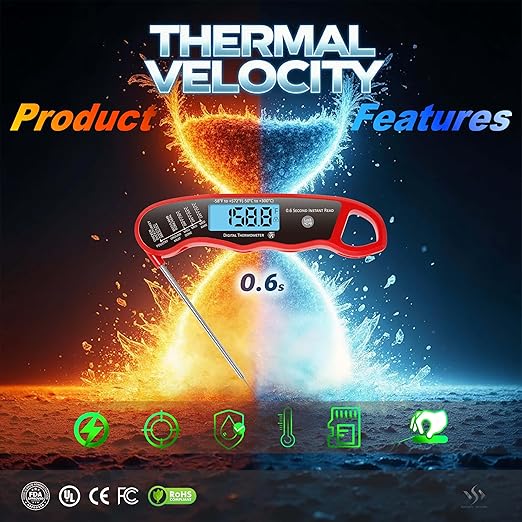 0.6S Instant Read Digital Meat Thermometer Probe/Pen,Factory‑Calibrated/Waterproof/Backlit/Magnetic/Flip Display/Motion Sensor:Outdoor BBQ, Barbecue Grilling, Smoking, Oven, Baking, Oil, Candy