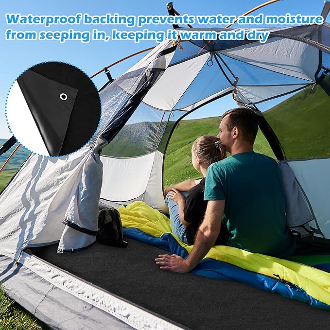 Camping Tent Carpet Mat, Large Picnic Blanket Waterproof Outdoor Camping Rugs Keeps You Warm & Dry Felt Tents Floor Mat with Storage Strap and Stakes for Hiking Lawn Inside Outside Tents, 6.2 X 5 Ft