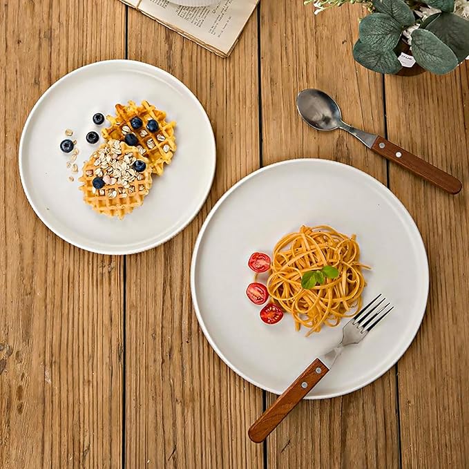 famiware Star Salad Plates for 6, 8 inches Plate Set, Stoneware Dinnerware, Small Dinner Plates for Dessert, Salad, Appetizer, Matte White