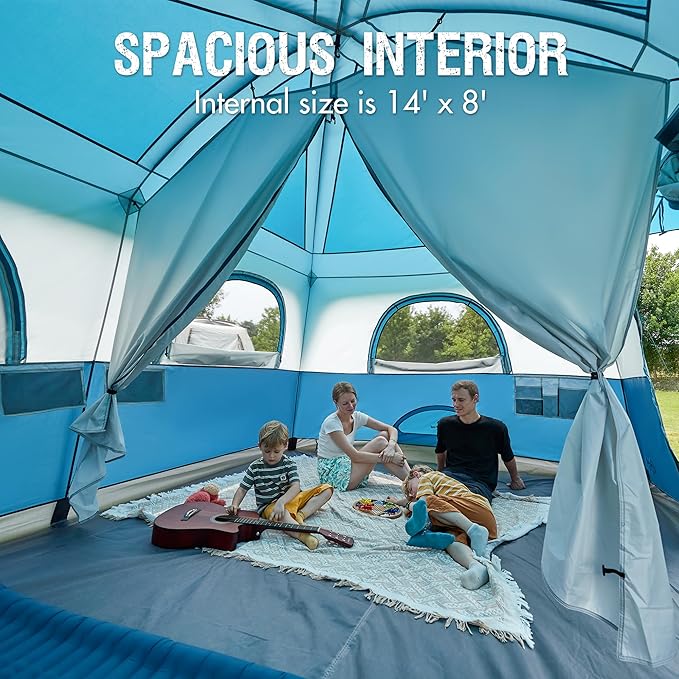 PORTAL 8 Person Tents for Camping, Easy Setup Cabin Tent with Large Porch, 2 Room, Waterproof Family Camping Tent for Outdoor Camping, Patio