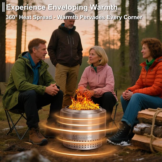 20 Inch Smokeless Fire Pit with Removable Ash Pan, Fire Pits for Outside Wood Burning, Portable Bonfire Outdoor Firepit, Waterproof Bag & Poker Included, Stainless Steel, Camping Backyard