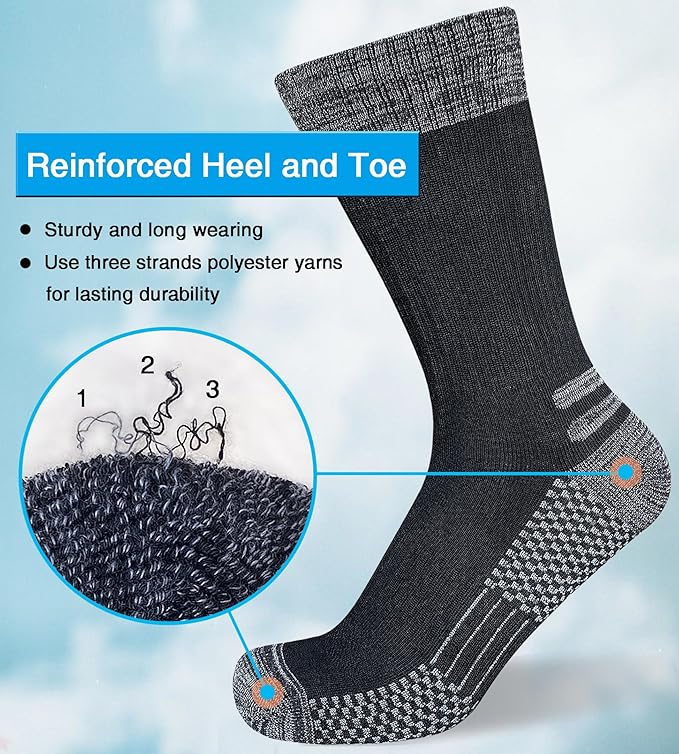 Men's Crew Work Boot Socks Thick Cushioned Moisture Wicking Hiking Sock 4 Pairs